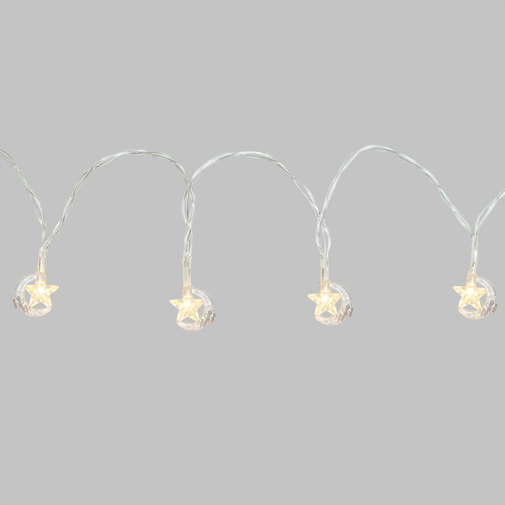سلسلة اضواء مكونة من 20 مصباح LED شكل هلال ونجوم صغيرة - 2.85 متر