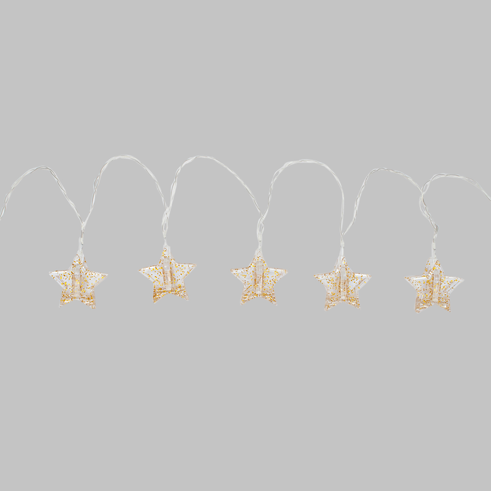 سلسلة اضواء مشبك مكونة من 10 مصابيح LED شكل نجوم لماعة - 2 متر