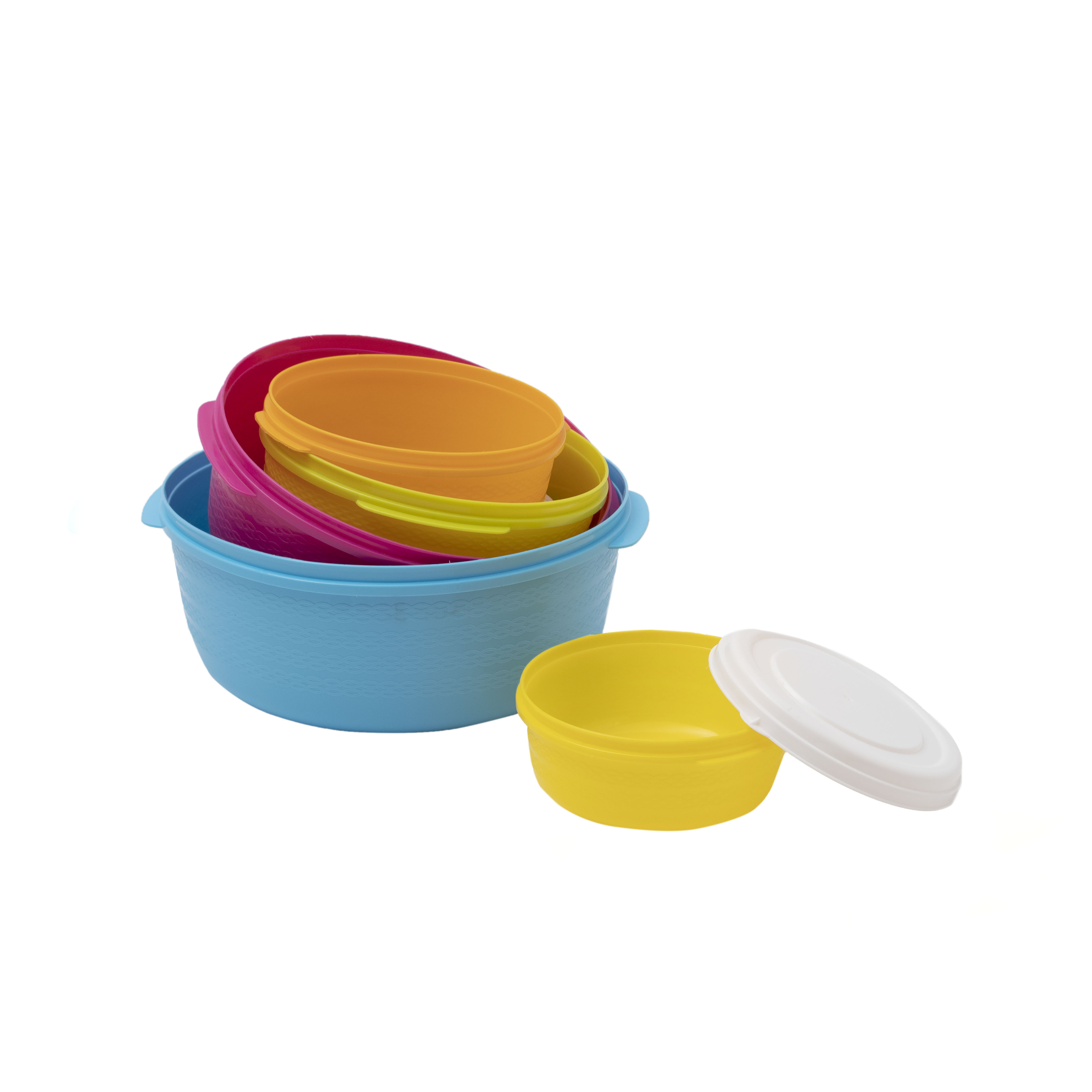 فخر الدين طقم حافظات طعام بلاستيك مغ غطاء -5 قطع