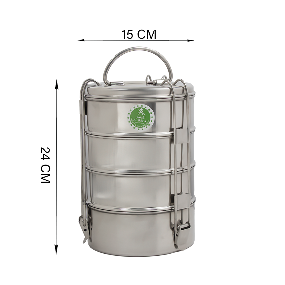 حافظة طعام أستيل باربع طوابق بمقبض - فضي