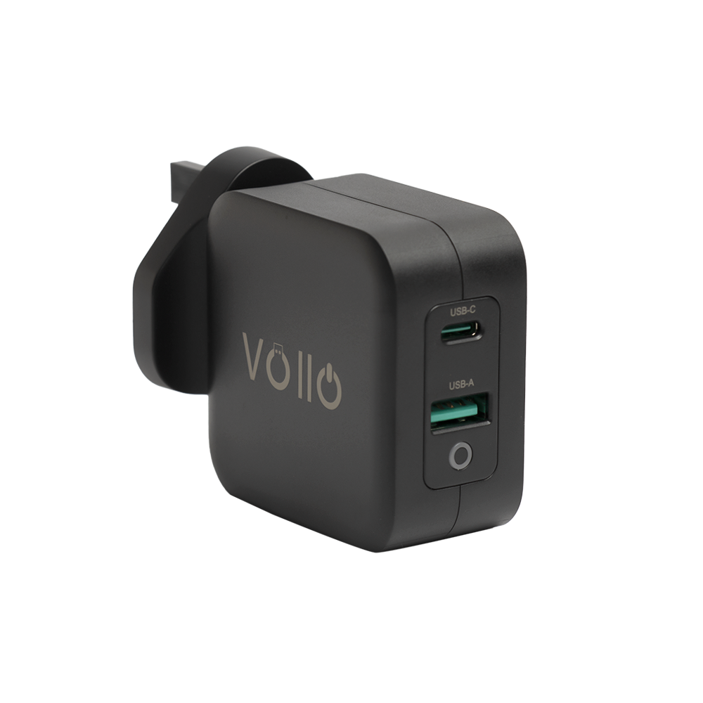 رأس شاحن بقابس ثلاثي ومنفذ يو اس بي ومنفذ تايب سي - بقوة 65 واط