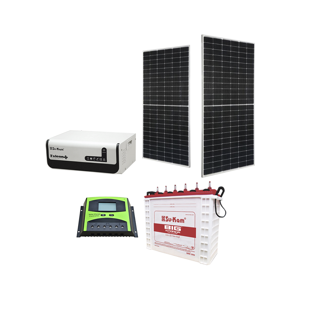 باكج مكون من بطارية 200 امبير, جهاز شحن 1100وات من سوكام ومنظم كهرباء 30 وات و 2 الواح شمسية 170 وات