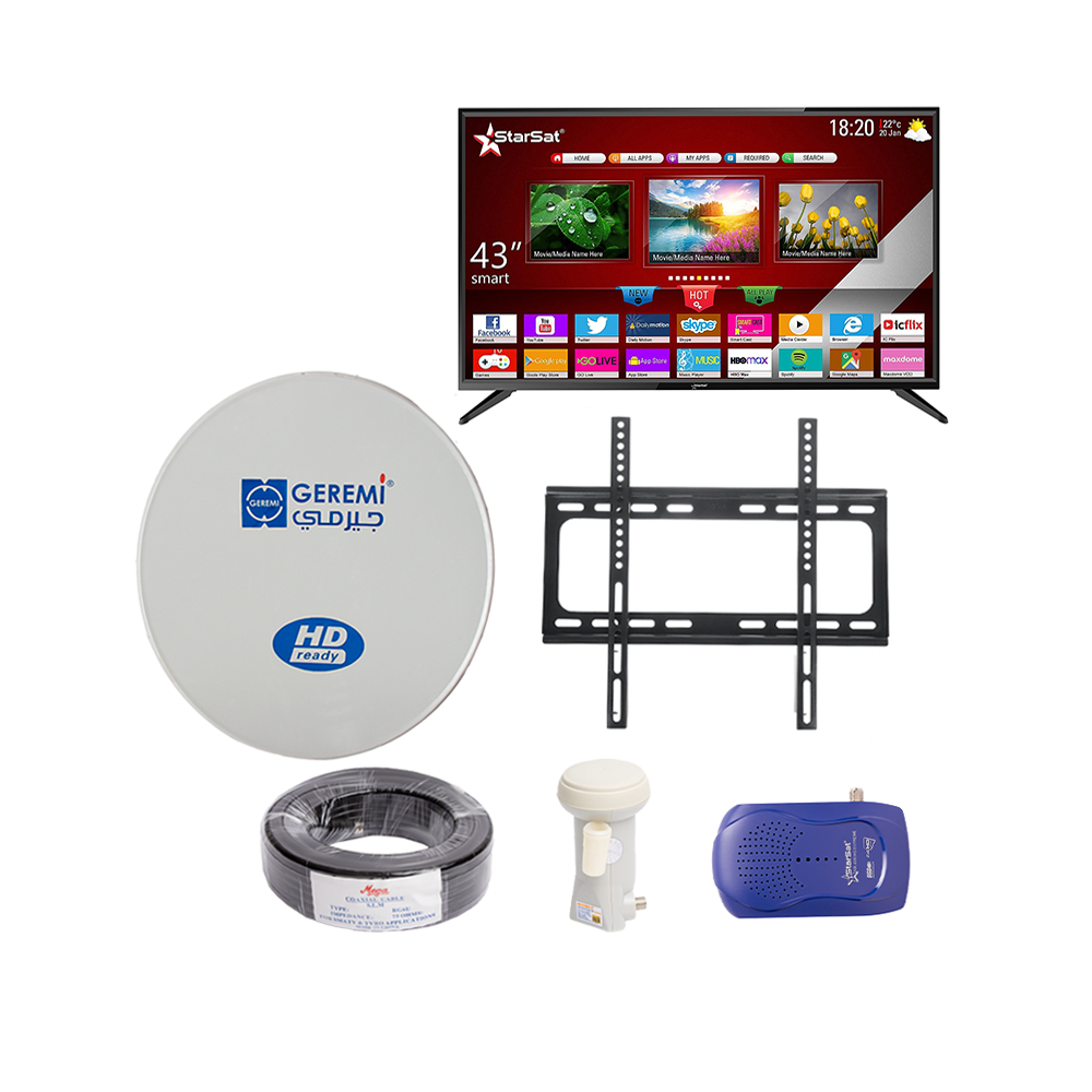 باكج التلفزيون  6 في 1 ستار سات  43 بوصة ورسيفر وصحن مع ملحقات استثنائية
