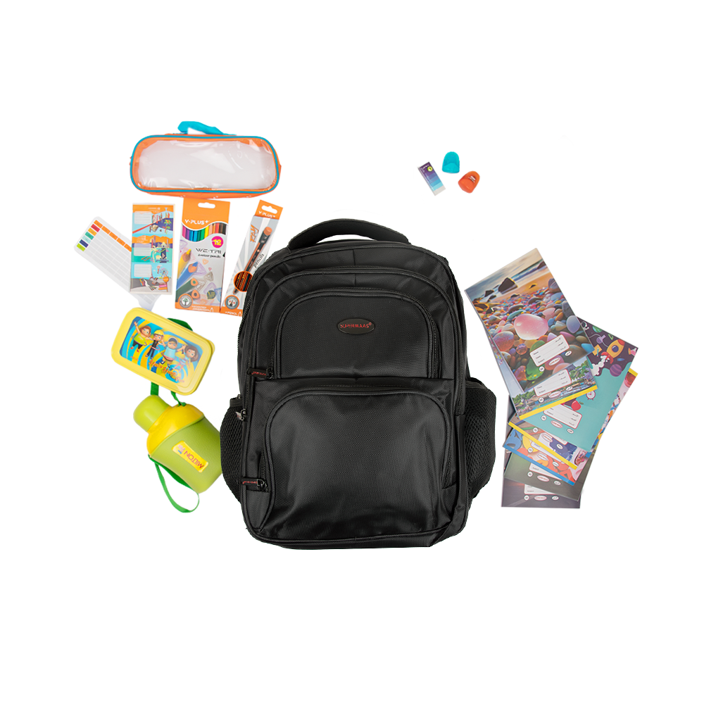 باكج الحقيبة المدرسية المتكاملة للطلاب في الصفوف الأولى إلى الثالثة - 11 قطعة