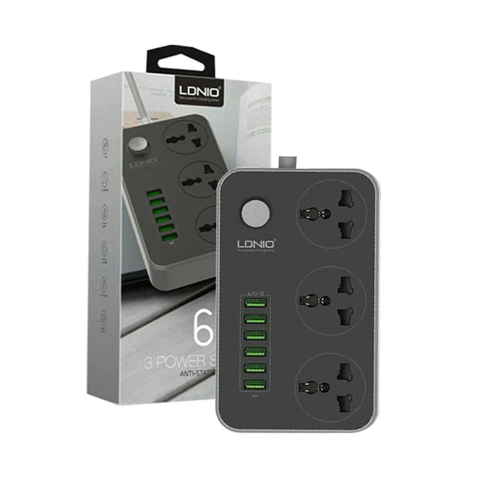 لدينيو توصيلة كهربائية ذكية بمنافذ USB وزر تحكم للحماية والشحن السريع- 200 سم