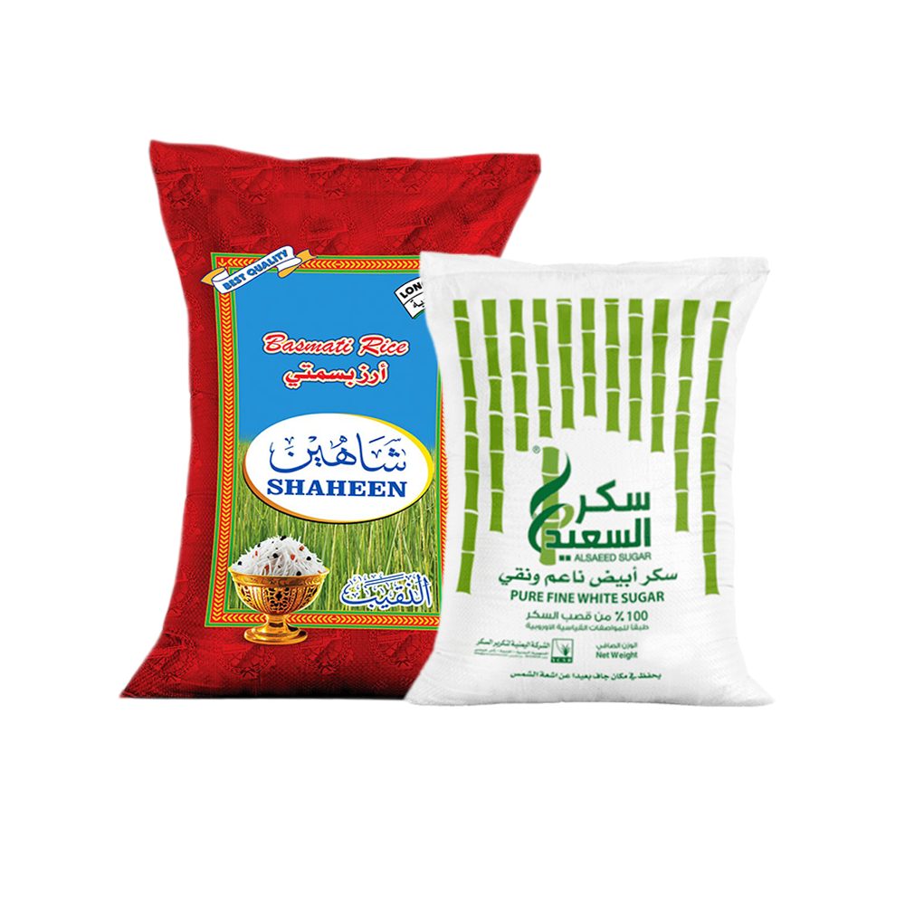 باكج 1*2 من شاهين ارز بسمتي 20 كجم و السعيد سكرابيض 10 كجم