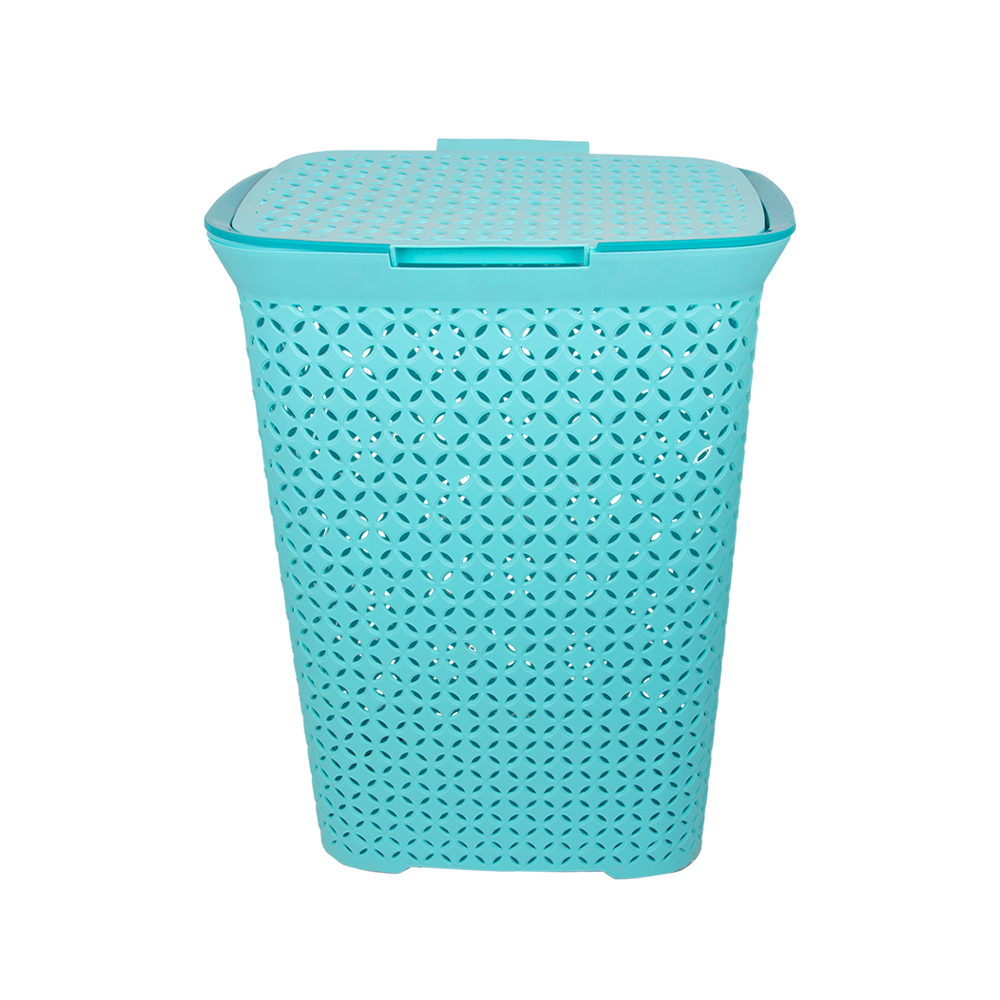 أكشن وير  سلة غسيل بلاستيك بغطاء - 57 سم