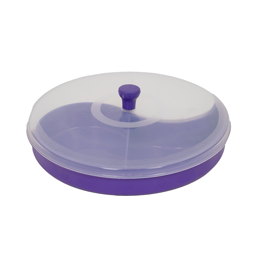 علبة تقديم الحلوى والمكسرات مع غطاء شفاف - 4 أقسام