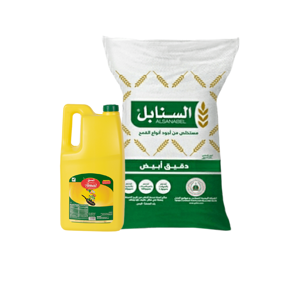 باكج 1*2 من السنابل دقيق أبيض 10 كجم وأمل زيت نباتي نقي 4 لتر