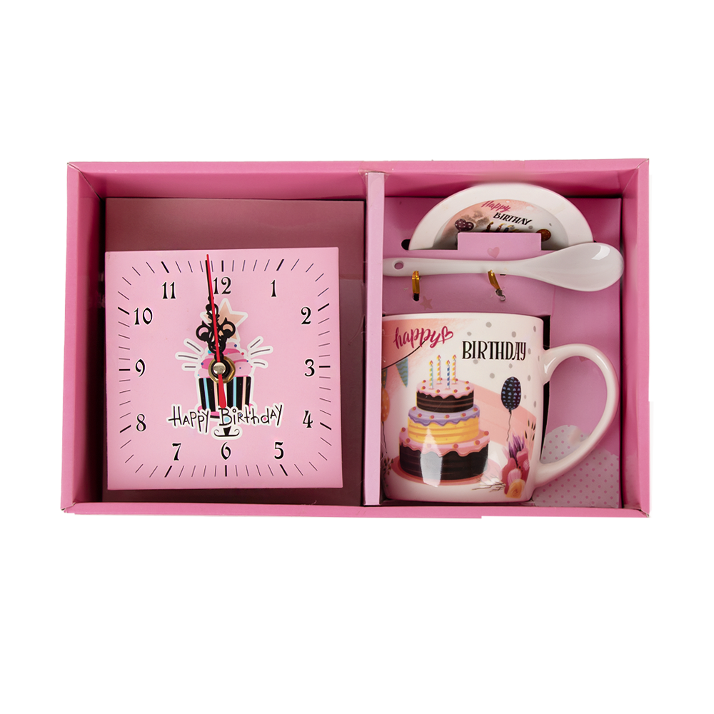 مجموعة عيد ميلاد سعيد -كوب ،ساعة ، حامل فنجان و ملعقة