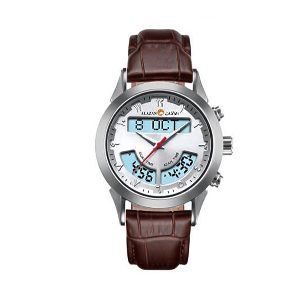 الاذان ساعة جلد بشكل دائرية ضد الخدش وبتوقيت مزدوج