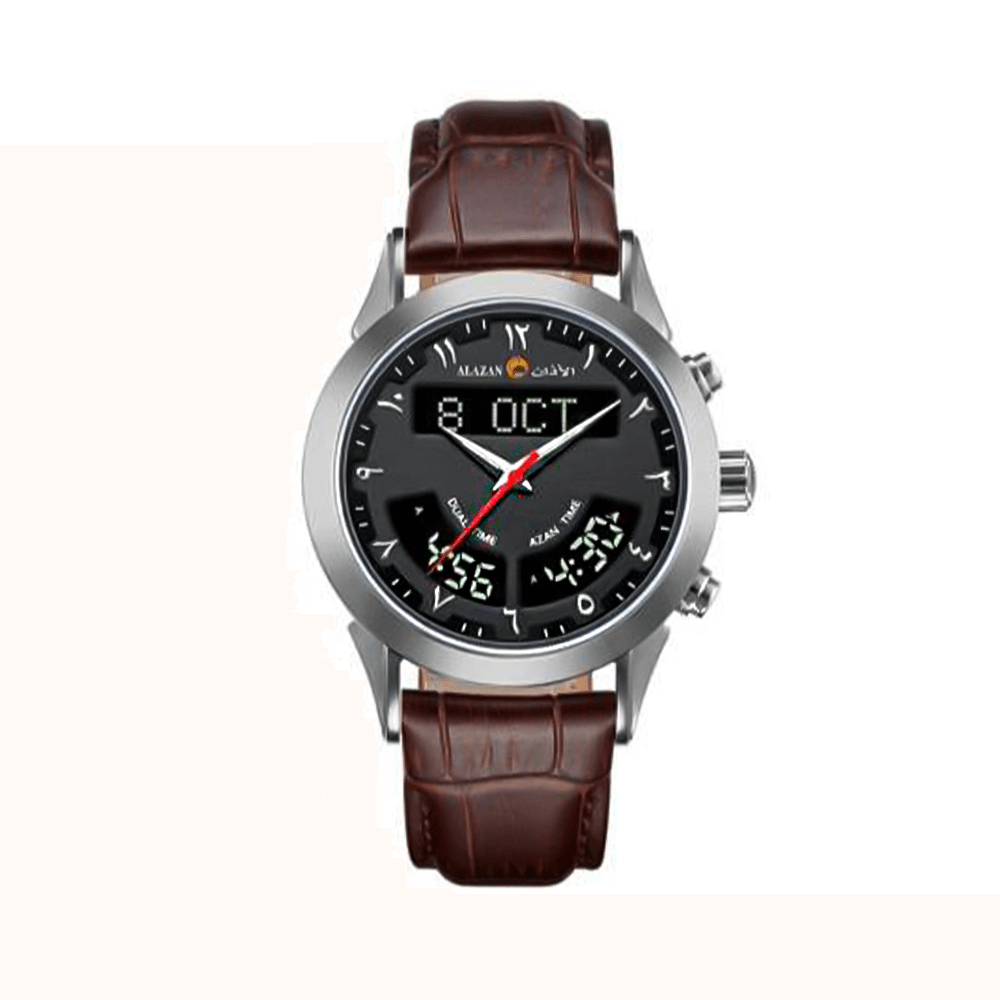 الاذان ساعة جلد بشكل دائرية ضد الخدش وبتوقيت مزدوج