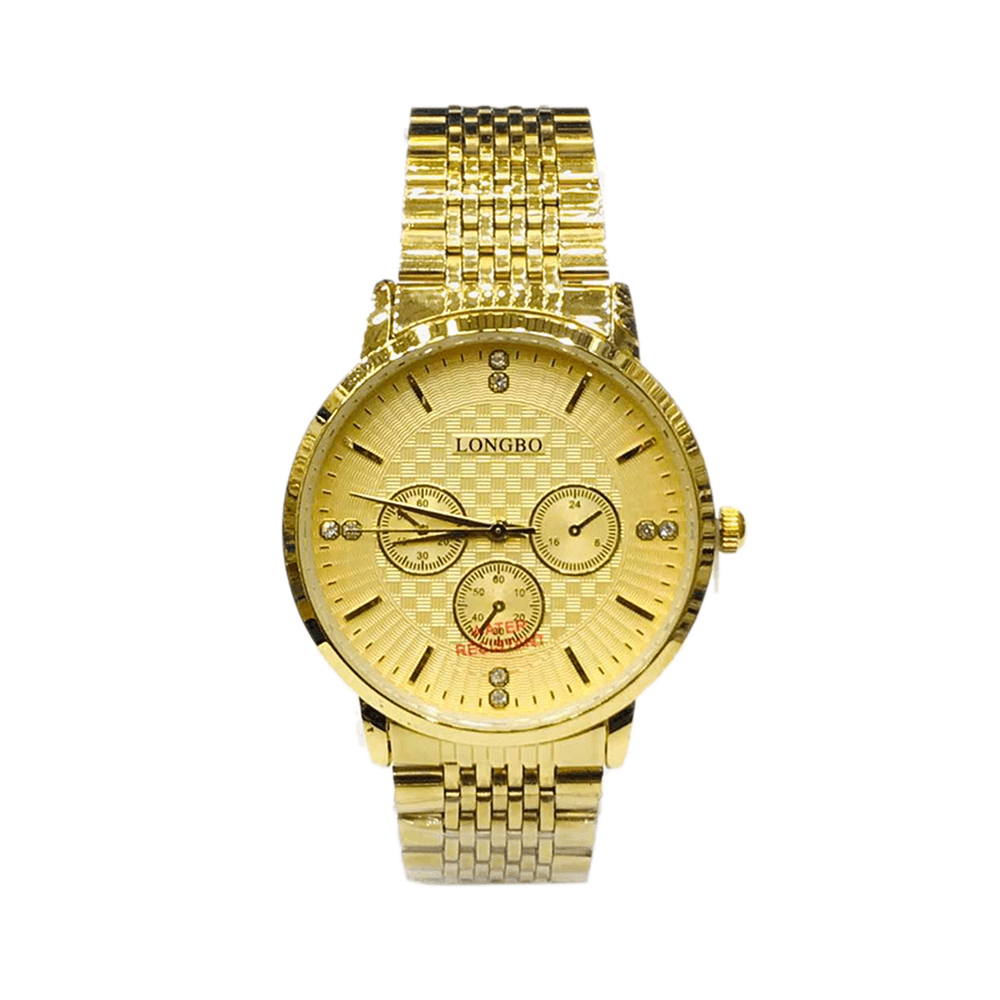 لونج بو ساعة يد عصرية بشكل ياباني وبميناء باللون الذهبي