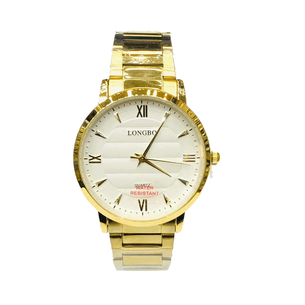 لونج بو ساعة يد عصرية بشكل دائري وبميناء باللون الابيض