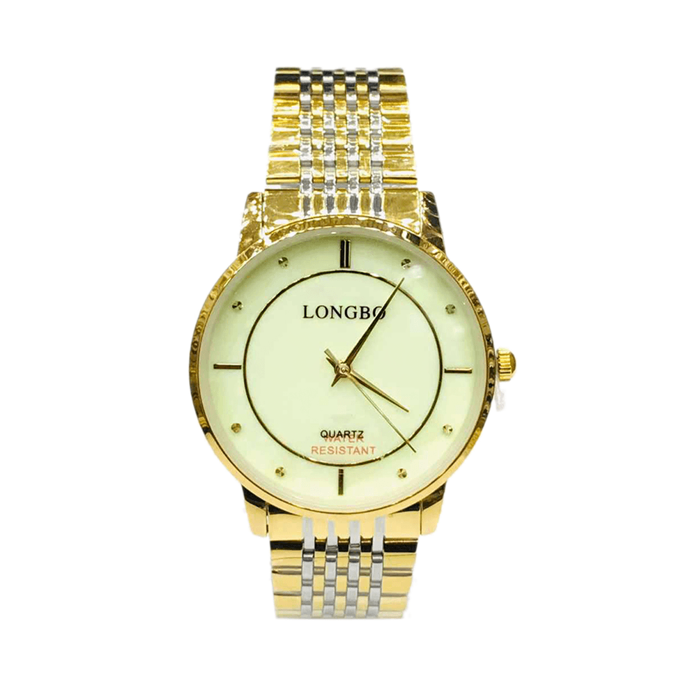 لونج بو ساعة يد عصرية بشكل دائري وبميناء باللون الاخضر