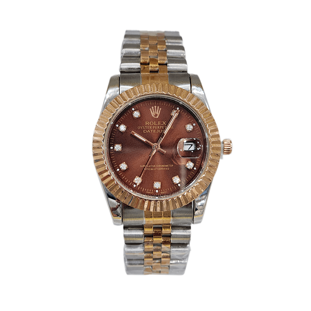 رولكس ساعة يد دائرية بميناء بني - تناظرية