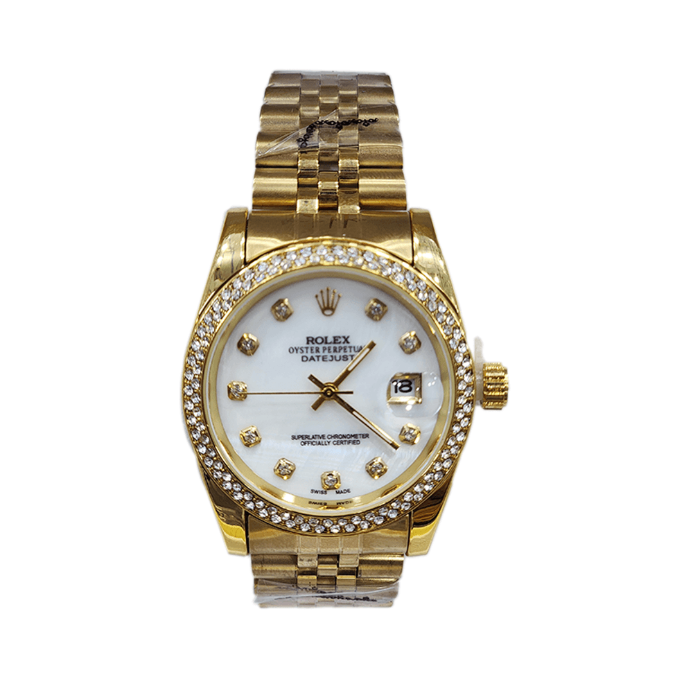 رولكس ساعة يد دائرية بميناء أبيض - تناظرية