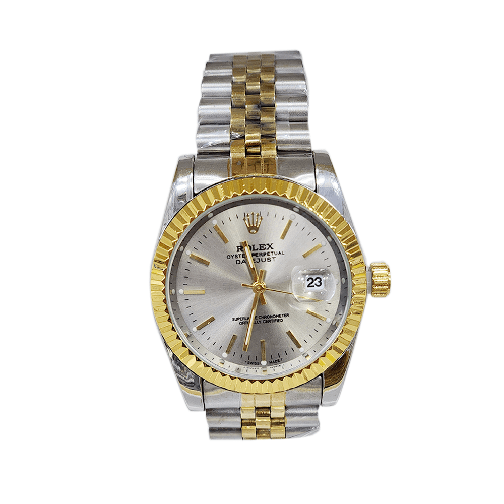 رولكس ساعة يد دائرية بميناء فضي - تناظرية