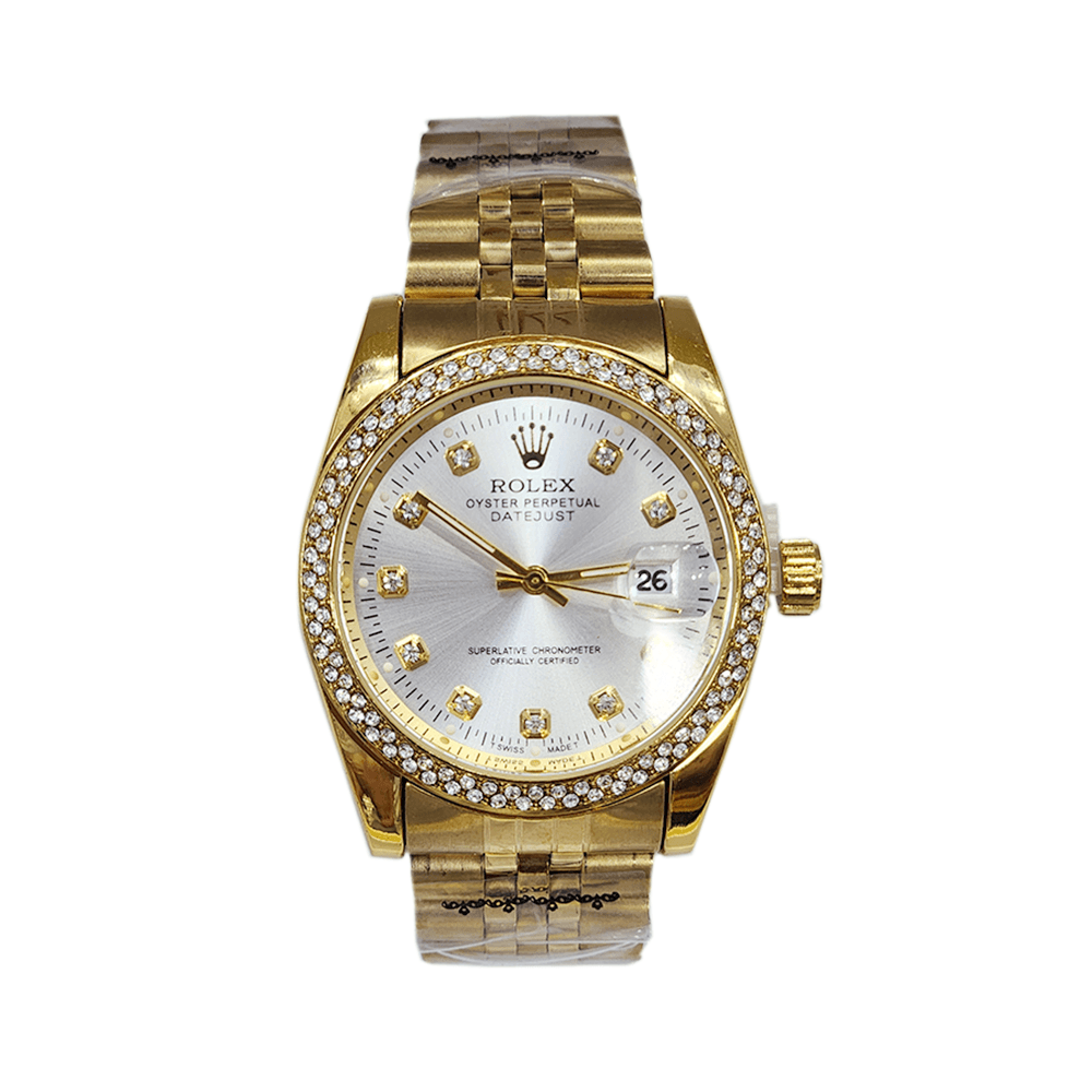 رولكس ساعة يد دائرية بميناء فضي - تناظرية