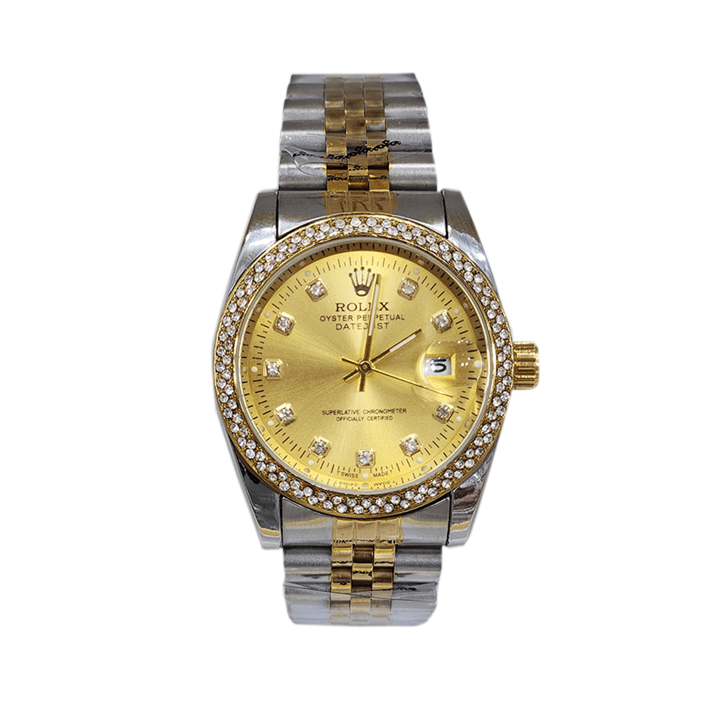 رولكس ساعة يد زركون دائرية بميناء ذهبي- تناظرية
