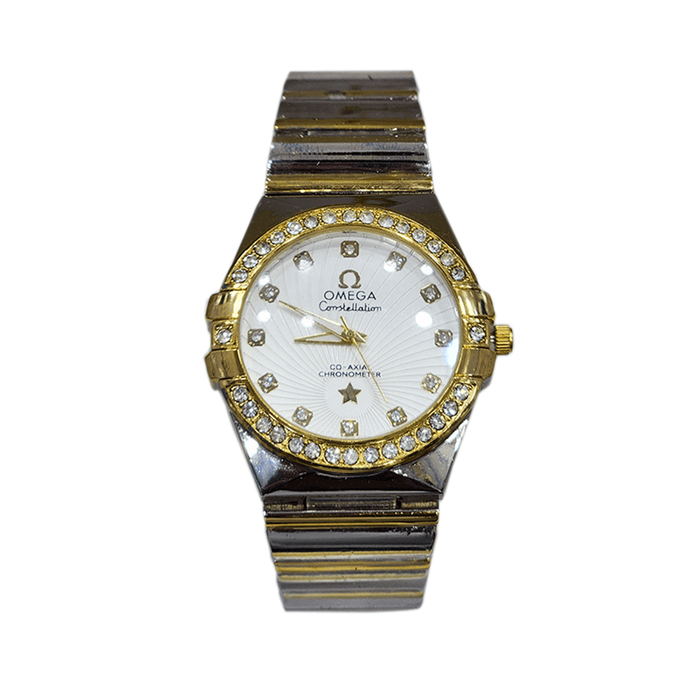 أوميجا ساعة يد زركون دائرية بميناء أبيض- تناظرية