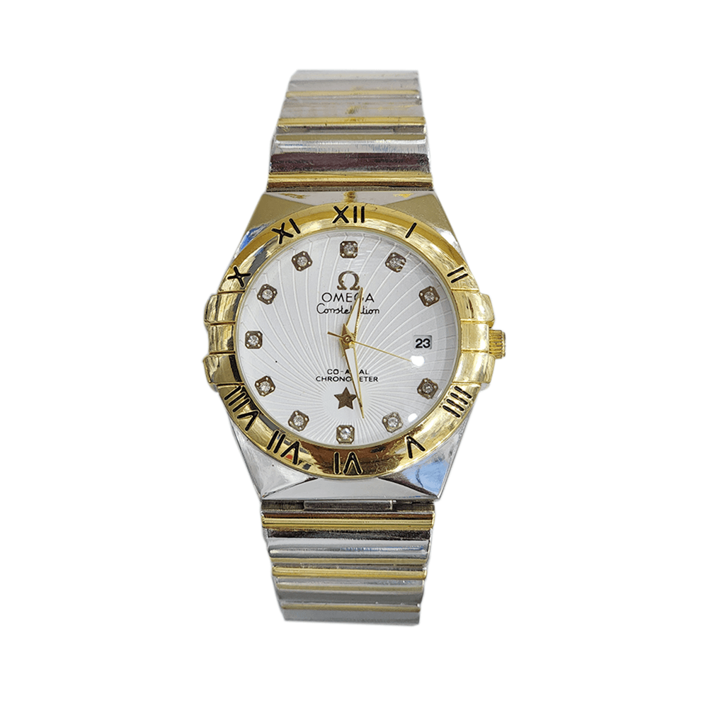 أوميجا ساعة يد دائرية بميناء أبيض- تناظرية