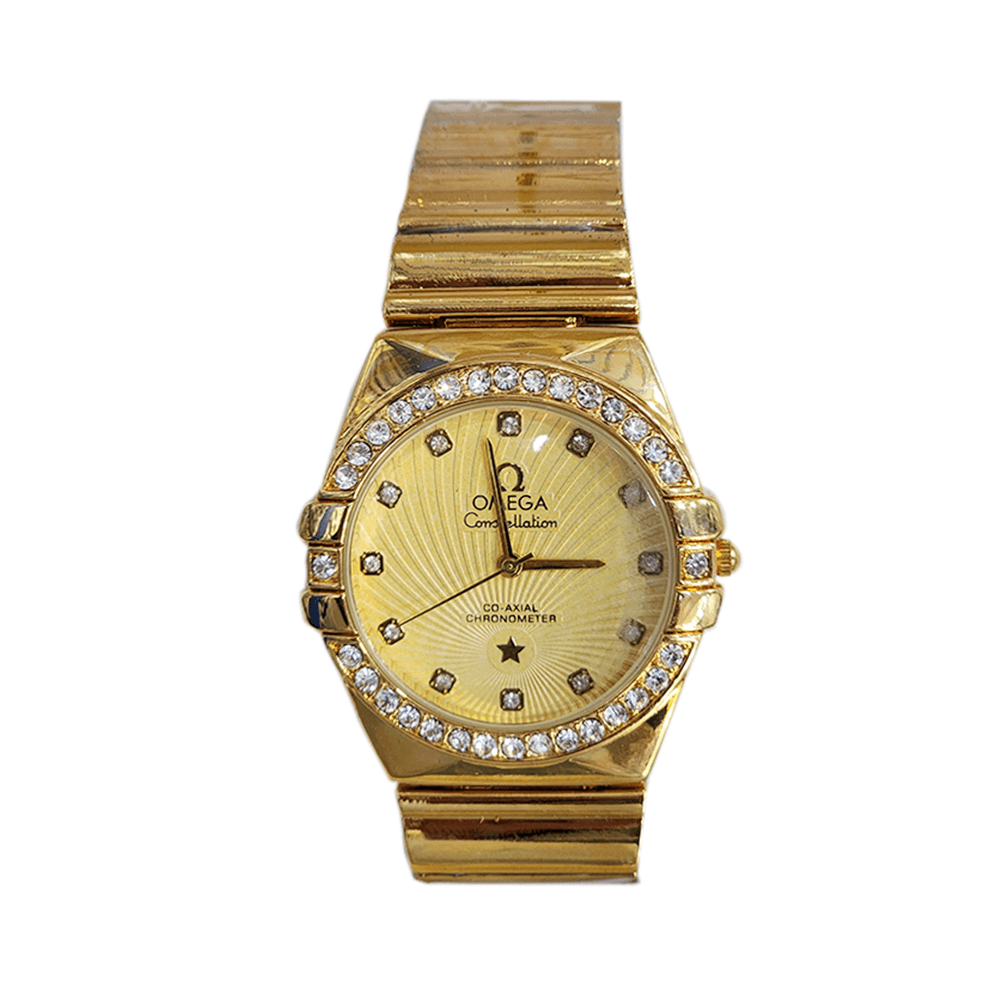 أوميجا ساعة يد زركون دائرية بميناء ذهبي- تناظرية