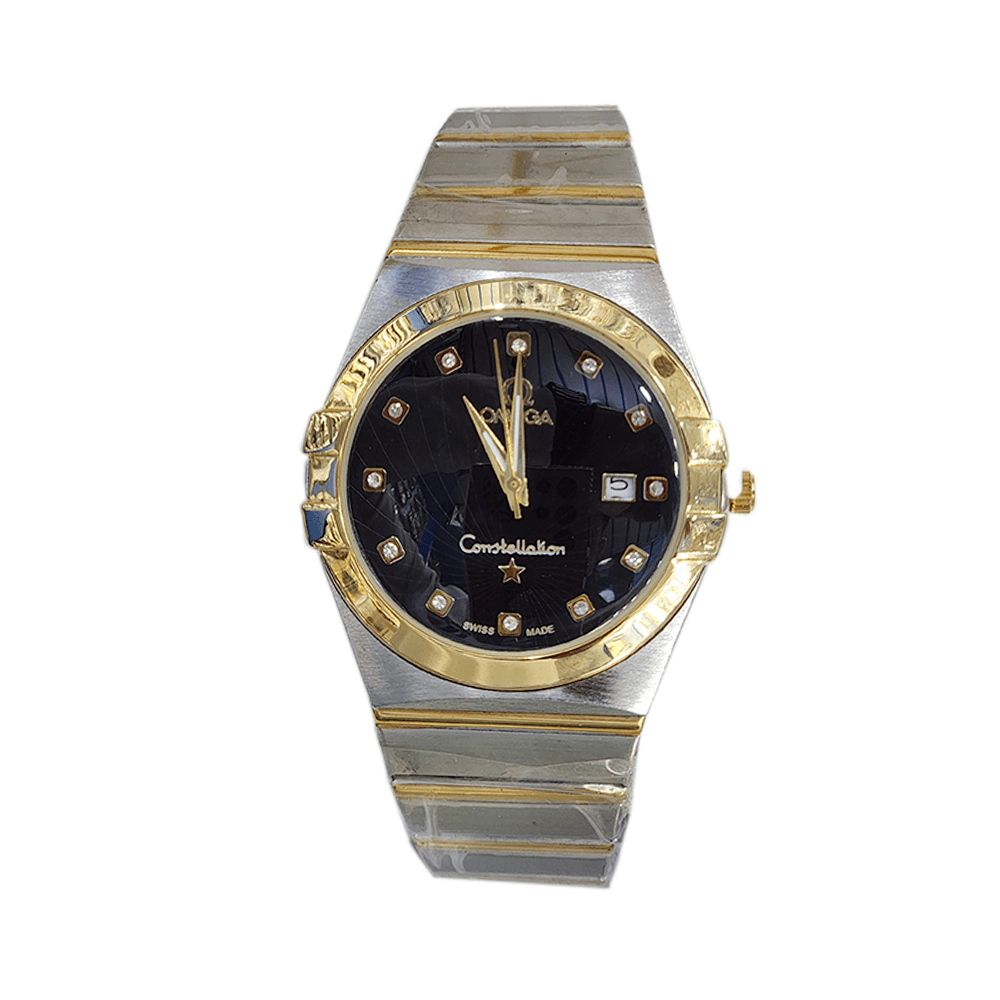 أوميجا ساعة يد دائرية بميناء أسود - تناظرية