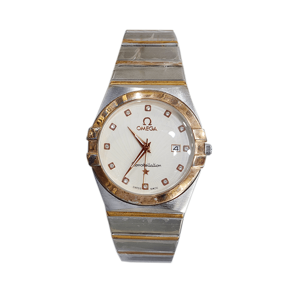 أوميجا ساعة يد دائرية بميناء أبيض - تناظرية