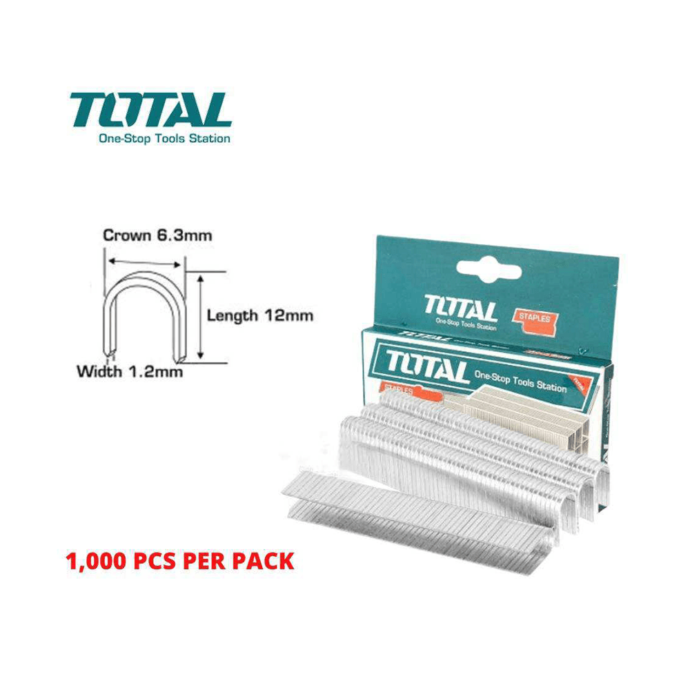 توتال باكت دبابيس دباسة يدوية بطول 12 ملم، عرض 1.2 ملم، وعرض تاج الدبوس 6.3 مل