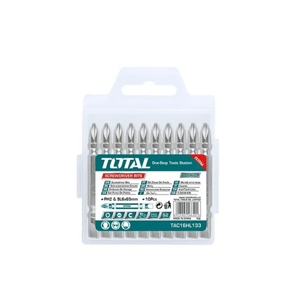 توتال مجموعة ريش مفك بنهاية مزدوجة PH2+SL6.0 بطول 65 ملم- 10 قطع