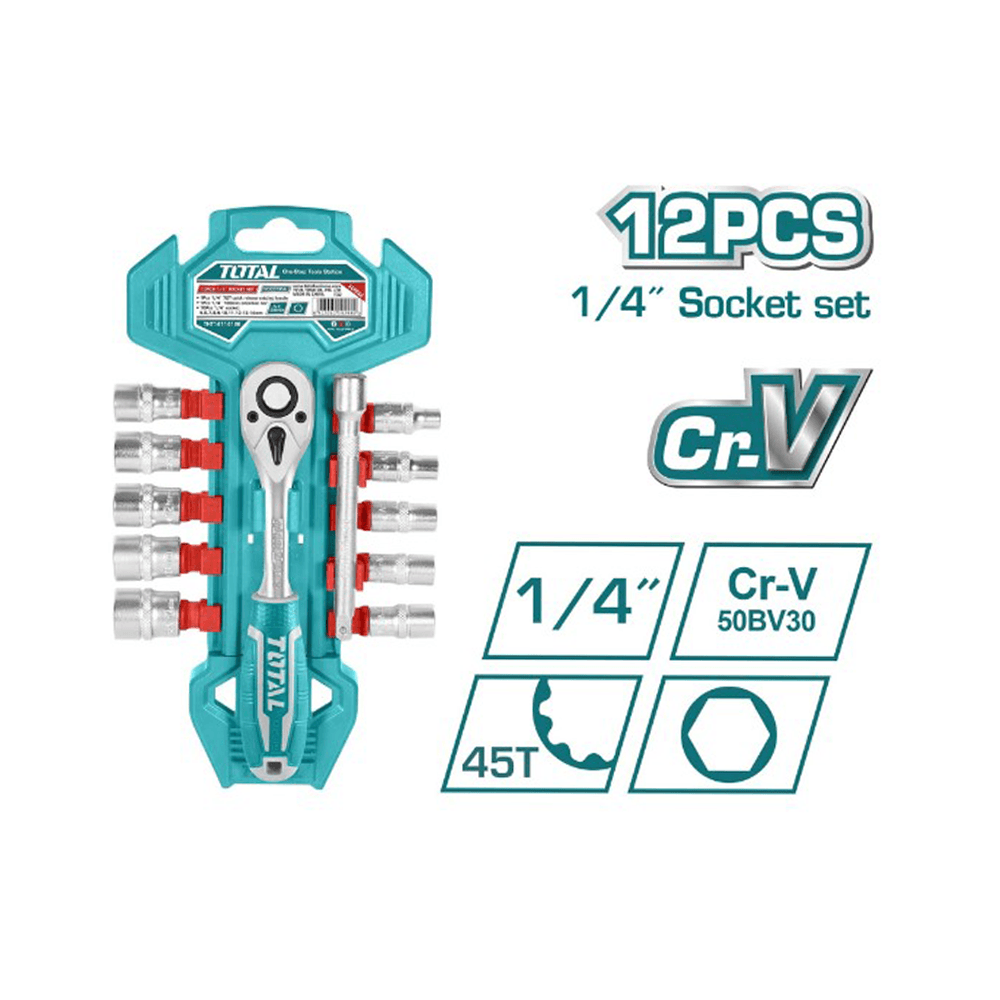 توتال تولز مجموعة أدوات سوكت بحجم 1/4 إنش - 12 قطعة