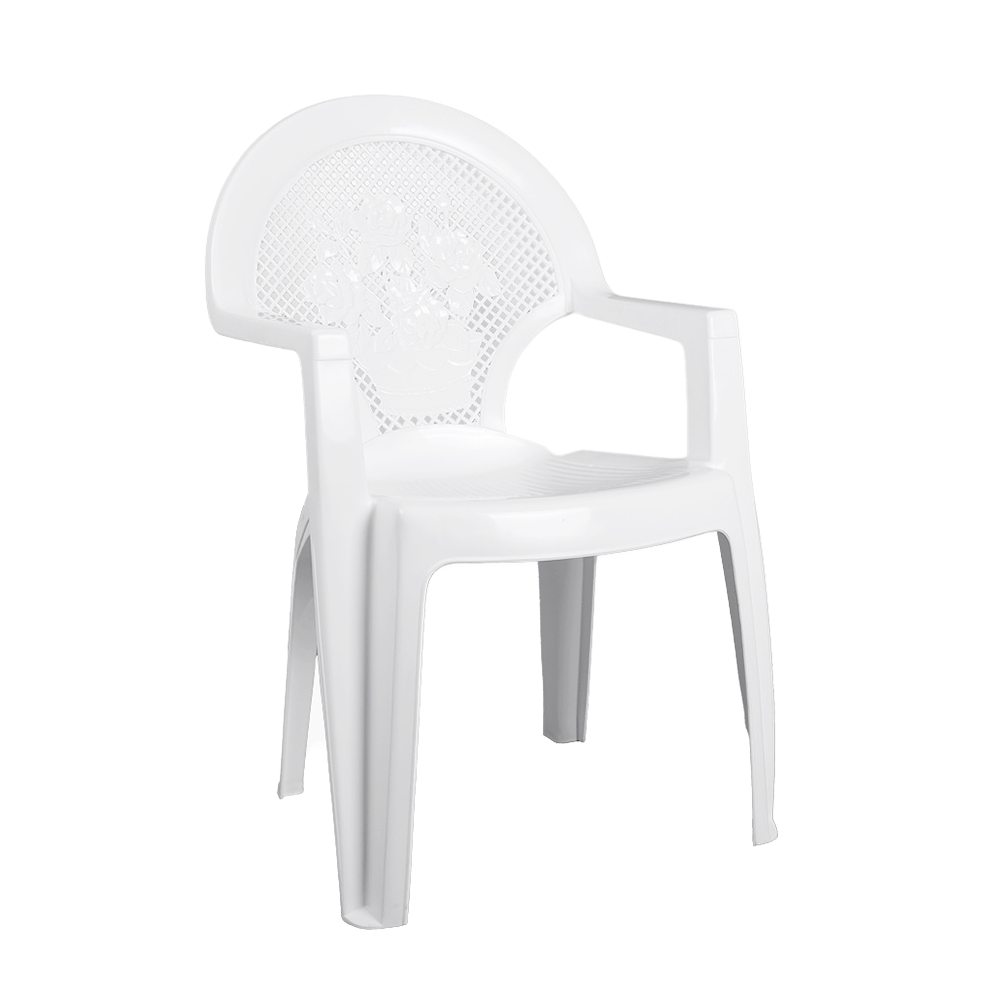 بلاستيكاناكرسي ملكي بذراعين مع ظهربرسم ورد و بشكل لامع