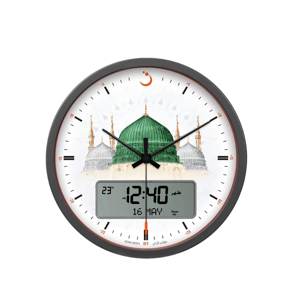 الفجر ساعة حائط شكل دائري بعرض زمني مزدوج رقمي و تناظري - موديل CR-23