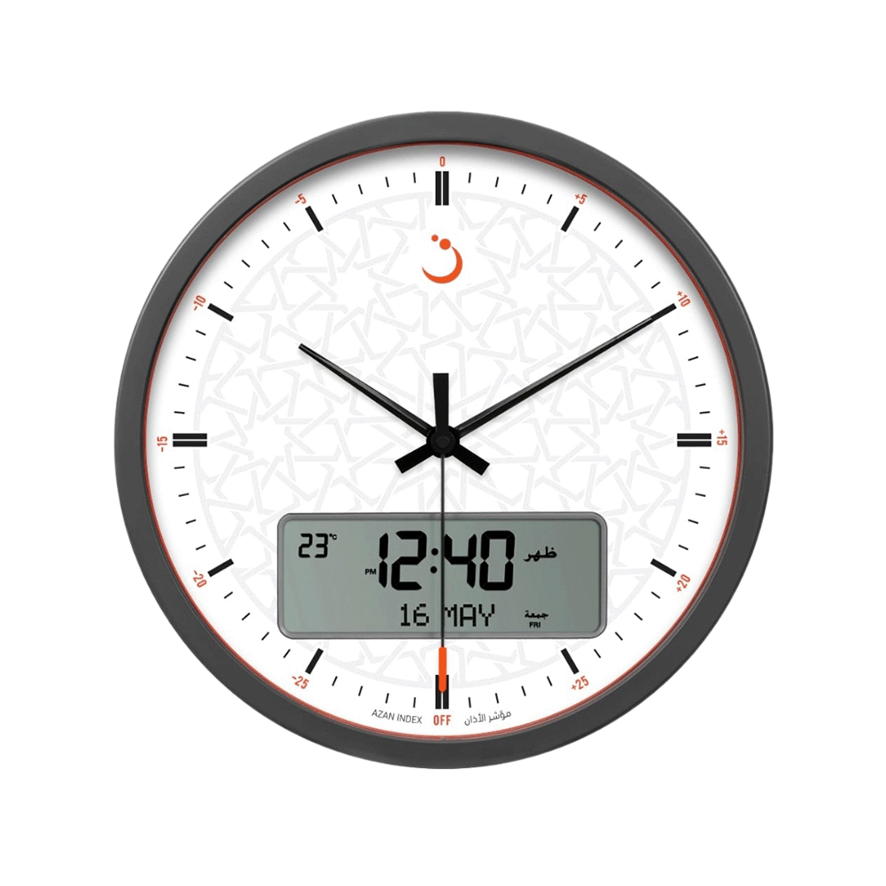 الفجر ساعة حائط شكل دائري بعرض زمني مزدوج رقمي و تناظري - موديل CR-23