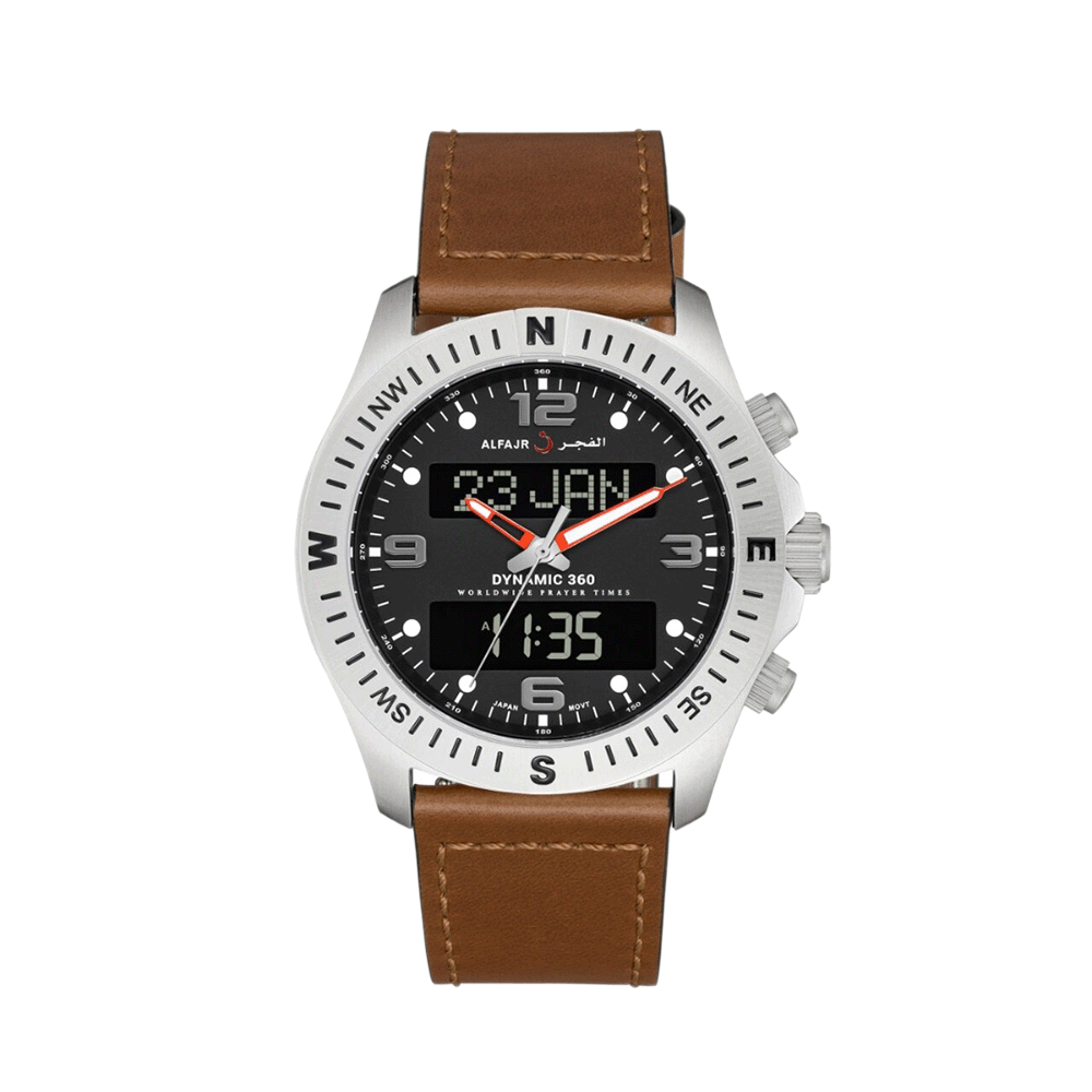 الفجر ساعة يد داينمك بهيكل فولاذ وسوار جلد بني - موديل WH-24 
