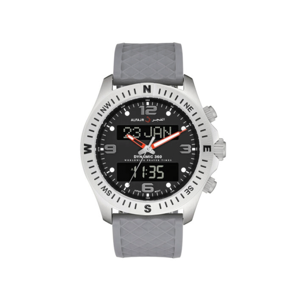 الفجر ساعة يد داينمك بهيكل فولاذ وسوار جلد رمادي - موديل WH-24 
