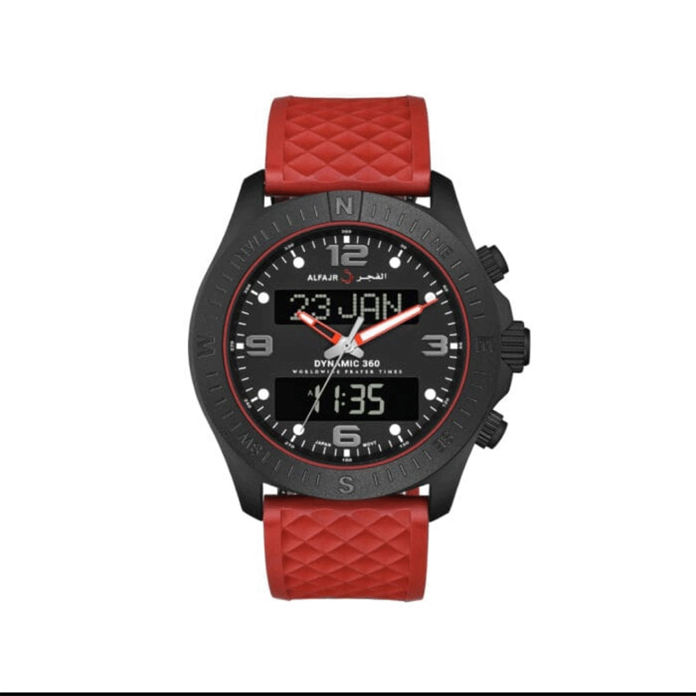 الفجر ساعة يد داينمك بهيكل فولاذ وسوار جلد أحمر- موديل WH-24 

