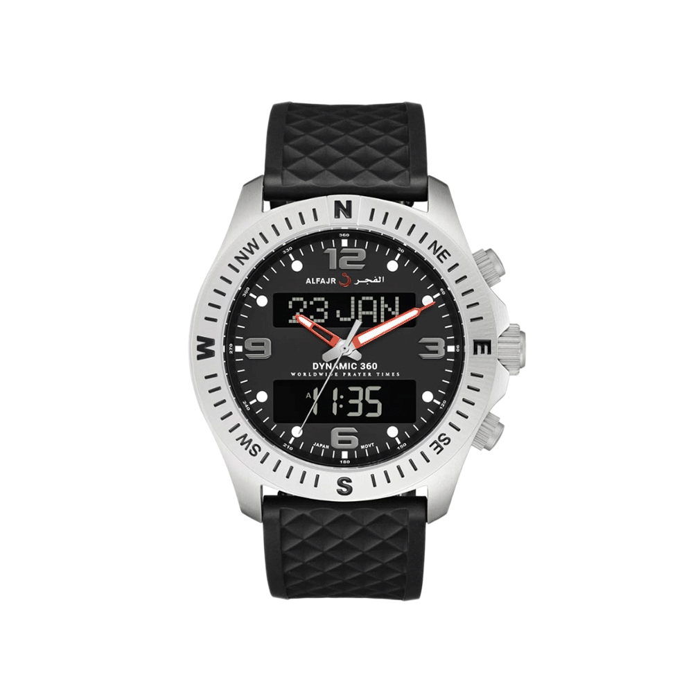 الفجر ساعة يد داينمك بهيكل فولاذ وسوار جلد أسود - موديل WH-24 
