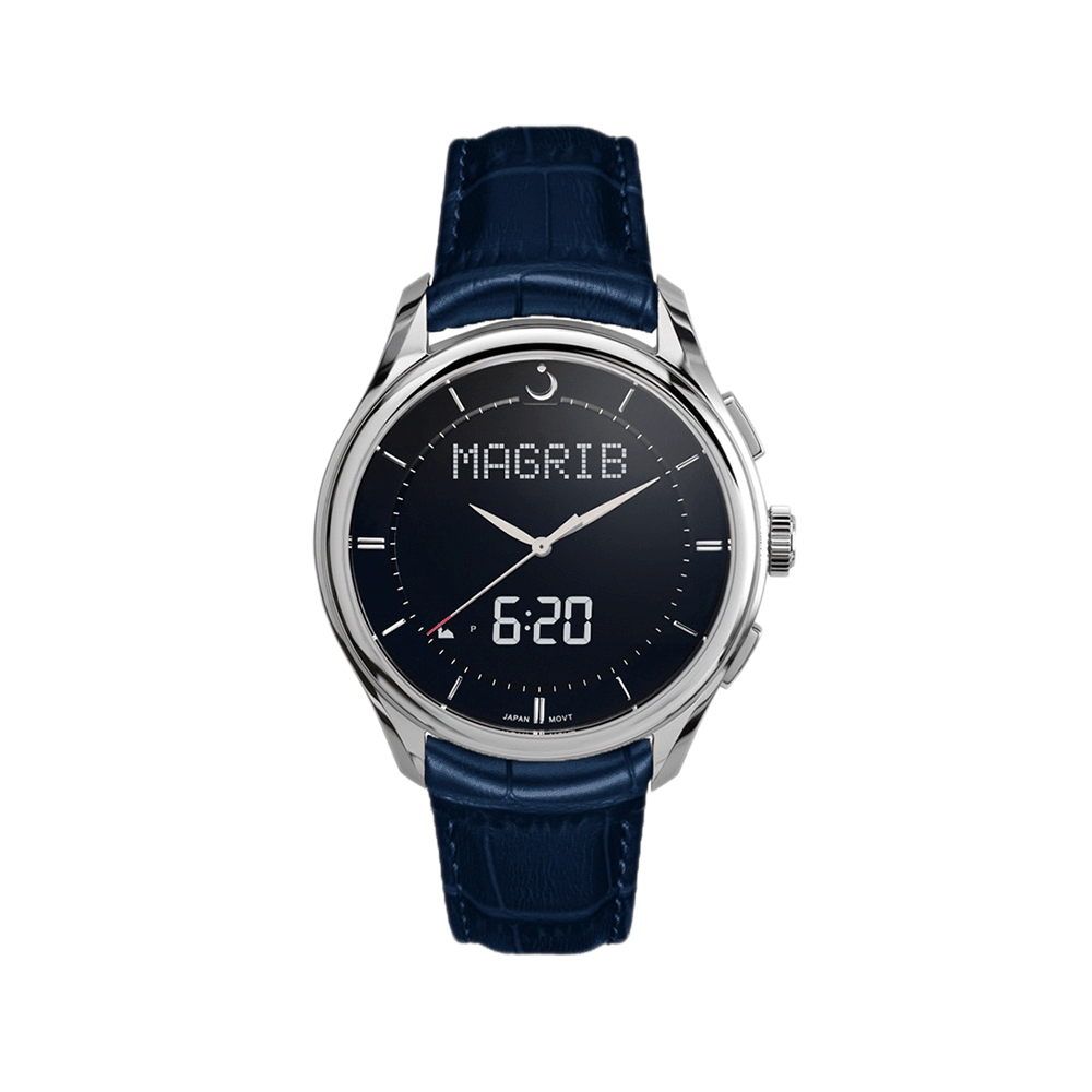 الفجر ساعة يد بهيكل فولاذ وسوار جلد كحلي - موديل WW-22L
