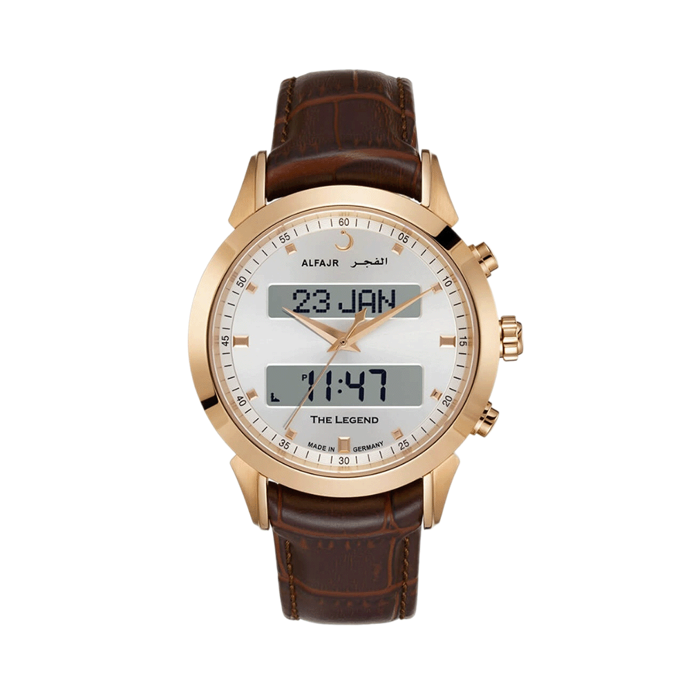 الفجر ساعة يد بهيكل فولاذ وسوار جلد بني - موديل WA-30B