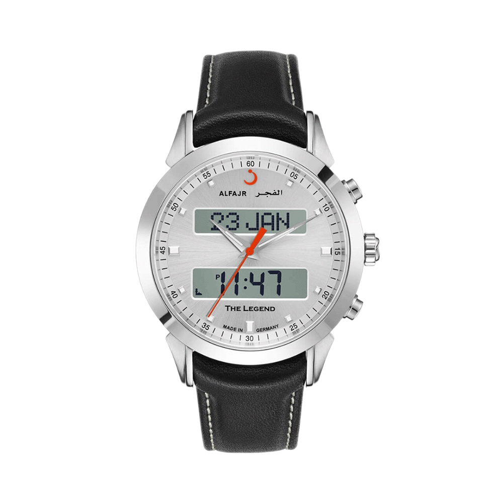 الفجر ساعة يد بهيكل فولاذ وسوار جلد أسود - موديل WA-30L