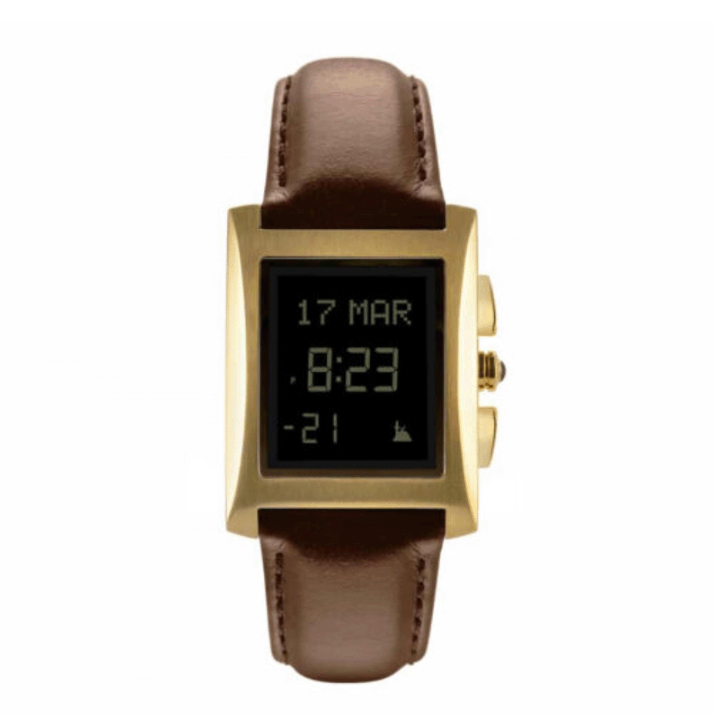 الفجر ساعة يد بهيكل فولاذي مقوس وسوار جلد بني - موديل WL-08L