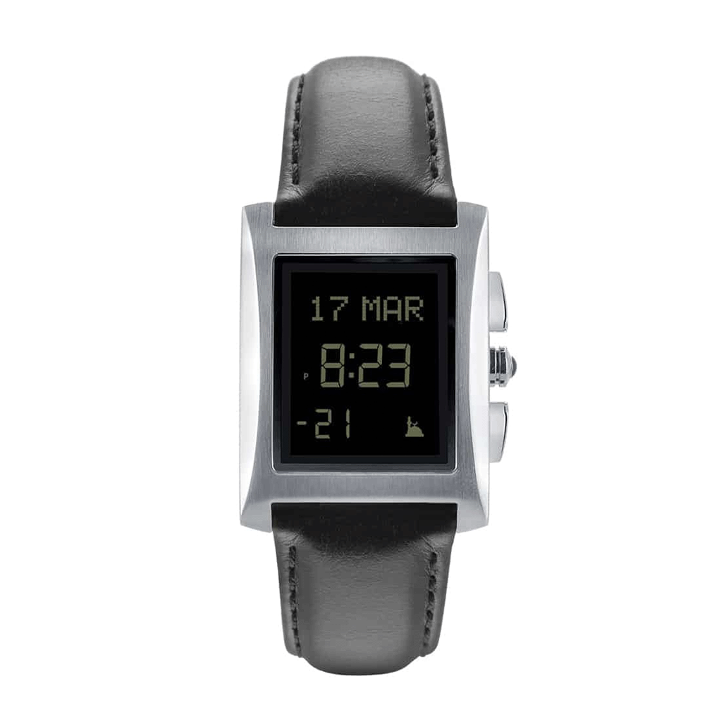 الفجر ساعة يد بهيكل فولاذي مقوس وسوار جلد أسود - موديل WL-08L