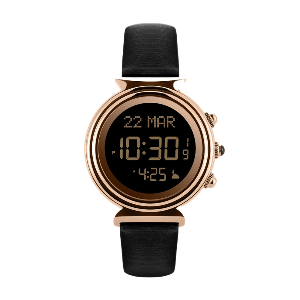 الفجر ساعة يد بهيكل فولاذ وسوار جلد أسود - موديل WF-14L