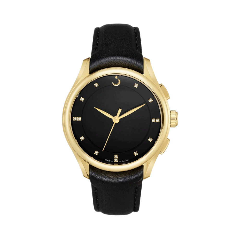 الفجر ساعة يد بهيكل فولاذي وسوار جلد اسود - موديل WG-28GL