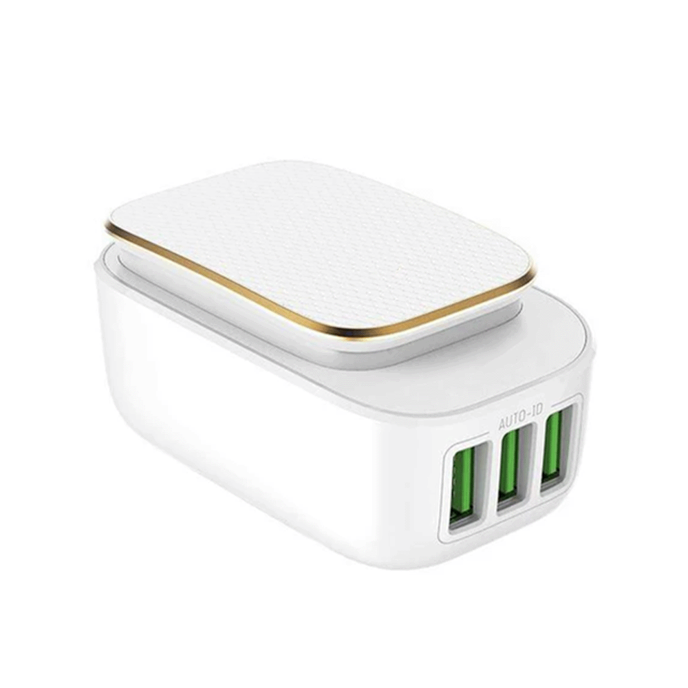 بيماس رأس شاحن متعدد الاستخدامات بثلاث منافذ USB و مصباح LED - بقوة 3.4 أمبير