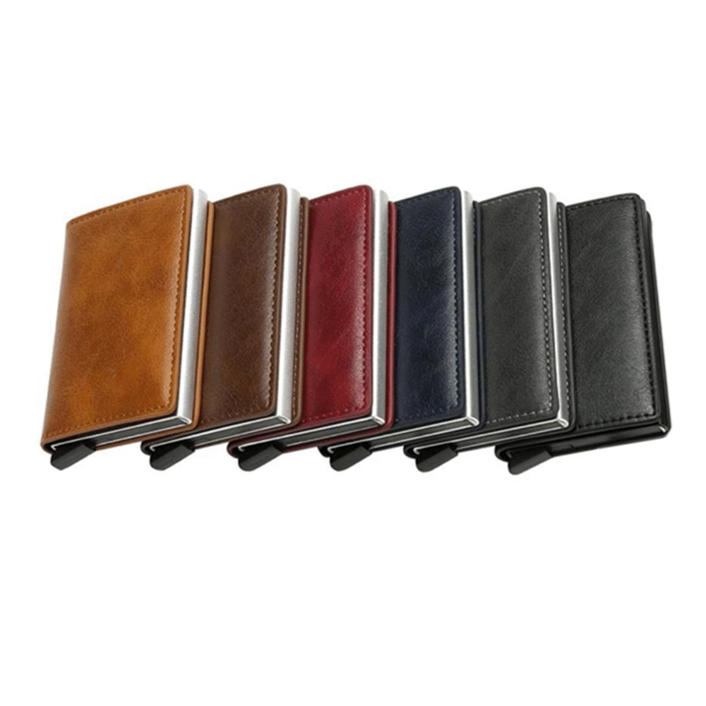 محفظة رجالية نحيفة  بحامل بطاقات الائتمان ومشبك للنقود وحماية من التشويش الكهرومغناطيسي RFID