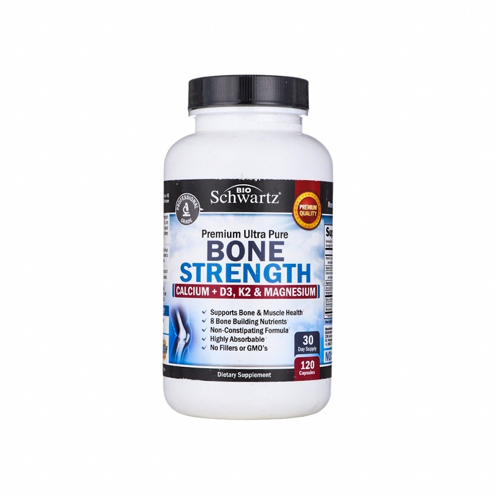 بيو شوارتز دعم قوة العظام - لدعم صحة العظام والعضلات بتركيبة غنية بالكالسيوم وفيتامينات D3 وK2 والمغنيسيوم - 120 كبسولة