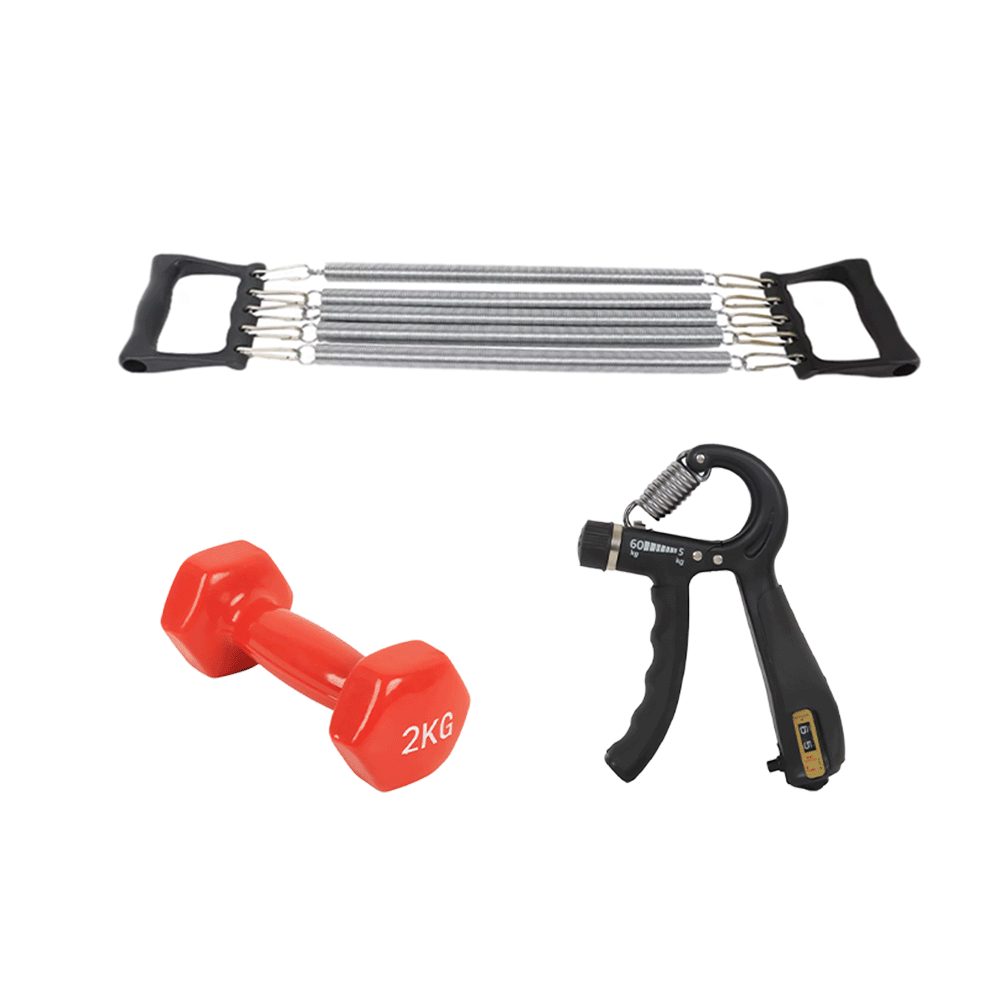 باكج 3×1 جوريكس لتمارين السحب والاستطالة ورعاية البطن ولتدريب العضلات،دمبل متعدد الأغراض ومقوي قبضة اليد القابل للتعديل مع عداد وبمقاومة تتراوح من 5 الى 60 كجم - موديل YLD-36